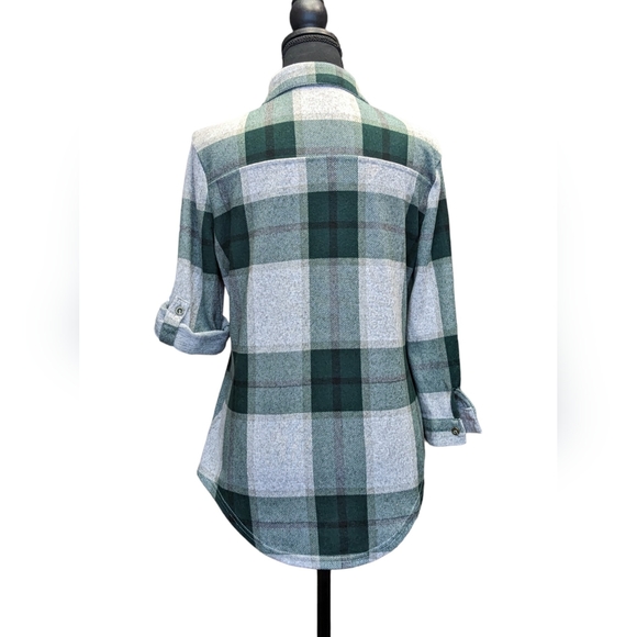 Kontrol Contemporary Woman's Green and Grey Plaid Button Up shirt Size S - Picture 3 of 6